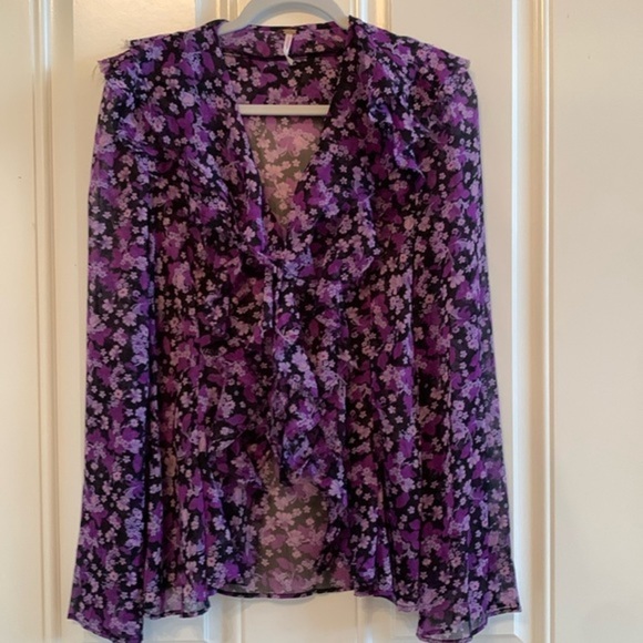 Free People Purple Ruffle Top Sz M - Picture 1 of 7